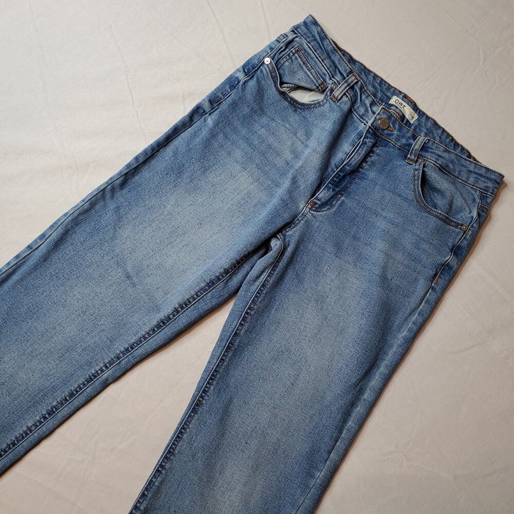 Oat New York Women's Size 10/30 Straight Leg Jean Frayed Hem Distressed Blue